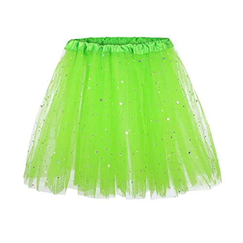 Weißer Tüllrock, Tüllrock Damen Glitzer Tütü Rock Karneval Kurz Tutu Pailletten Tüll Rock Retro Elastisch Ballet Tanzrock Rockabilly Petticoat Tanzkleid Ballkleid von C'est TT