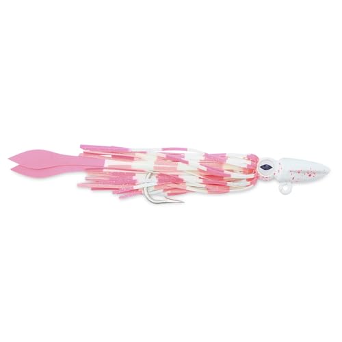 No Alibi Alien Jig Tintenfischkopf, 113,4 g, weiß/rosa gesprenkelter Kopf, leuchtend weiß/rosa Rock, rosa Tintenfischpfoten von C&H Lures