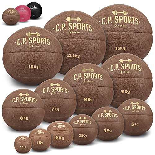 C.P. SPORTS Medizinball aus hochwertigem Kunstleder - Fitness Ball, Trainingsball, Gewichtsball, Slamball, Wallball, Gewichtsbälle für individuelles Training - Gewicht: 0,5 KG - Farbe: Braun von C.P.Sports