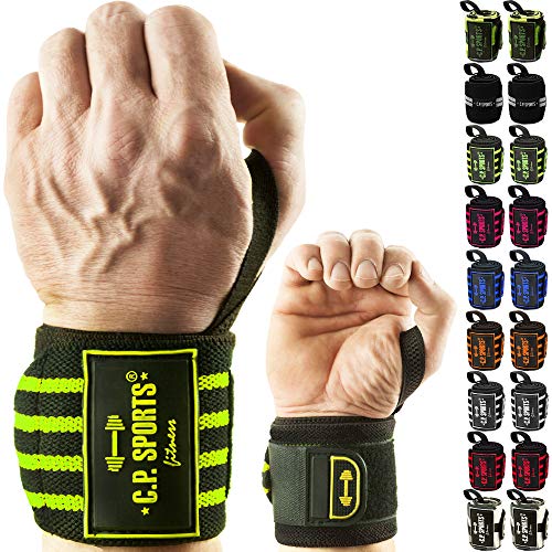 C.P. Sports Handgelenk-Bandagen Strongman Bodybuilding I mit starkem Klettverschluss & Daumenspannschlaufe I Handgelenkstütze für Sicherheit & max. Stabilität bei Fitness & Kraftsport I 8 Farben (Rot-50cm) von C.P.Sports