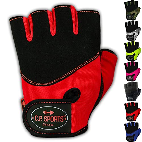 C.P. Sports Iron-Handschuh Komfort farbig Trainingshandschuh Fitness Handschuhe für Damen und Herren, Fitnesshandschuh, Krafttraining, Bodybuilding Rot von C.P.Sports