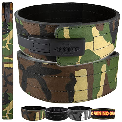 C.P. Sports Powerlifting Gürtel Leder mit Powerschnalle - Profi Gürtel, Trainingsgürtel, Gewichthebergürtel, Fitnessgürtel, Bodybuilding, Gewichtheben, Wettkampf - Camo-Oliv - S = 59-84cm von C.P.Sports