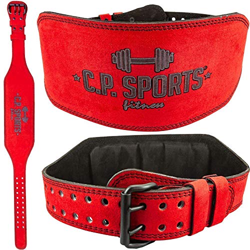 C.P.Sports Gewichthebergürtel Komfort - extra breit - schwarz und rot Kraftsport, Bodybuilding, Fitnesstraining - stapazierfähiges und weiches Amara - extra breit (Rot, S = 64-84cm) von C.P.Sports