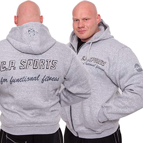 C.P.Sports Kapuzenjacke - Farbe: Weiß/Schwarz/Grau Bodybuilding Pullover - Hoodie Sweater – Sweatshirt grau l von C.P.Sports