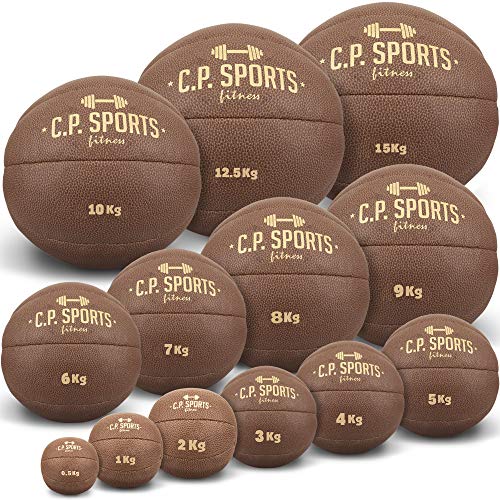 C.P.Sports Medizinball Leder braun K5, Gewichtsball, Original Medizinbälle, Ball, Gymnastikball - 0,5 kg, 1 kg, 2 kg, 3 kg, 4 kg, 5 kg, 6 kg, 7 kg, 8 kg, 9 kg, 10 kg, 12,5 kg, 15 kg (15,0-KG) von C.P.Sports