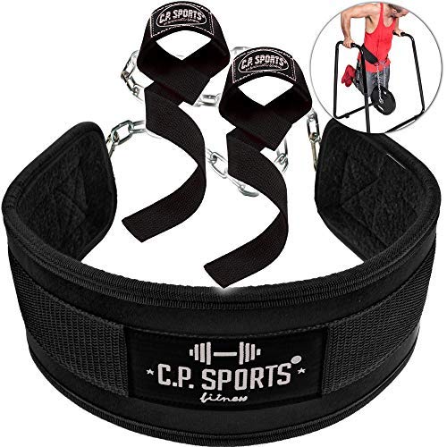 C.P.Sports Set Dip-Gürtel + Zughilfe schwarz, Dipgürtel, Dipping Belt, Klimmzug Gürtel, Lifting Straps für Bodybuilding, Fitness & Kraftsport von C.P.Sports