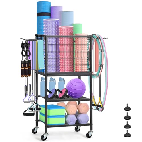 CADUKE Hantelständer, Yogamatte Aufbewahrung mit Rädern und Haken, multifunktionaler Kurzhantelständer Yoga Matte Hantelablage Gewichtsregal für Kurzhanteln, Kettlebells, Yogamatte, Schaumstoffrolle CADUKE Hantelständer, Yogamatte Aufbewahrung mit Rädern und Haken, multifunktionaler Kurzhantelständer Yoga Matte Hantelablage Gewichtsregal für Kurzhanteln, Kettlebells, Yogamatte, Schaumstoffrolle von CADUKE