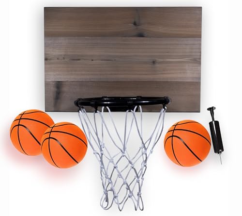 Cali Kiwi Pros All-Star Mini Indoor Basketballkorb & Ball Set aus massivem rotem Zedernholz Made in USA Einzigartige Option über der Tür oder Wand Option 3 Mini Basketbälle für Indoor-Spaß (Aged Wash von CALI KIWI PROS