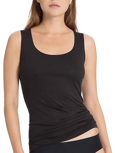 CALIDA Damen Unterhemd Natural Luxe, schwarzes Tank-Top aus Lyocell und Elastan, nahtlose Abschlüsse mit Rundhalsausschnitt, Größe: 32/34 von CALIDA