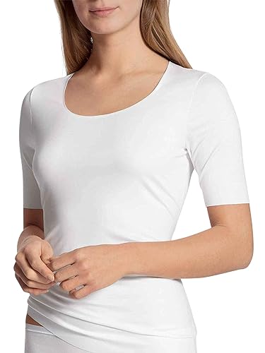 CALIDA Damen Unterhemd Natural Luxe, weiß, Shirt aus Modal und Elastan, kurzarm wirkt temperaturregulierend, Größe: 32/34 von CALIDA