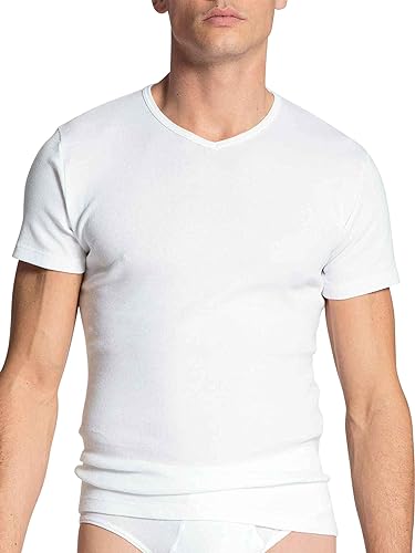 CALIDA Herren Bomuld 1:1 T-shirt V-hals Unterhemd, Weiß, 50 EU von CALIDA