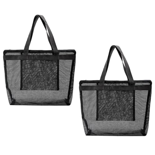 CALLARON 2St Mesh-Aufbewahrungstasche große Strandtaschen Beute große Einkaufstasche Tragetasche Müll aufbewahrungssack Storage Pockets Mesh-Strandtaschen Einkaufstasche aus Mesh Netz Black von CALLARON