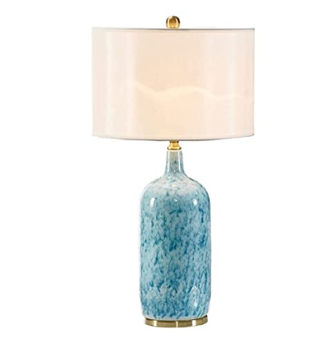 Tischlampe Nachttischlampe Nachttischlampe Cyan Keramik Tischlampe Moderne minimalistische Wohnzimmer Tisch Schreibtischlampen mit Stoffschirm Schlafzimmer Arbeitszimmer Tischlampen Tischleuchte für von CAMEKIGZ