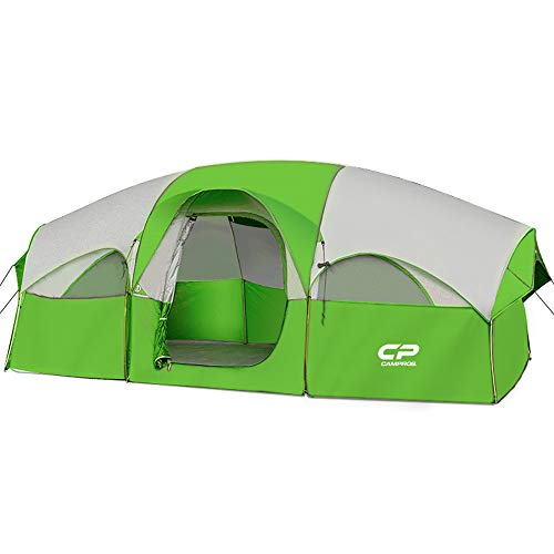 CAMPROS CP Zelt-8-Personen-Camping-Zelte, Geschenke für Familie, wasserdicht, Winddicht, Familienzelt, 5 große Netzfenster, doppellagig, Camping & Wandern,Grün von CAMPROS CP