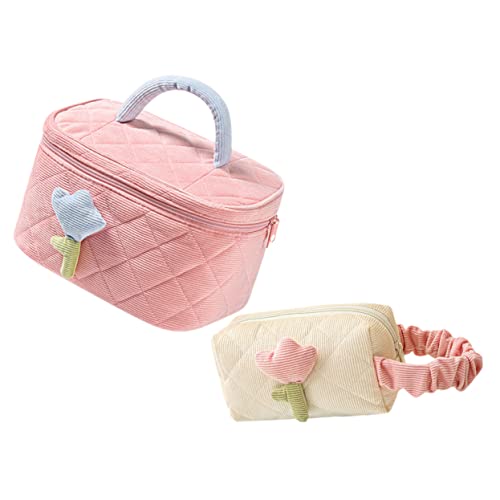 CANIGHT 2St Kosmetiktasche aus Cord Make-up-Reisetasche Schminktäschchen aus Cord Reise-Kulturbeutel für Damen Storage Pockets Storage Bags Reise-Make-up-Organizer Reisen unerlässlich Rosa von CANIGHT