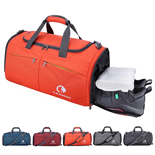 CANWAY Faltbare Sporttasche Faltbare Reisetasche mit dem schmutzigen Fach und Schuhfach Leichtgewicht für Männer und Frauen (Orange) 45L von CANWAY