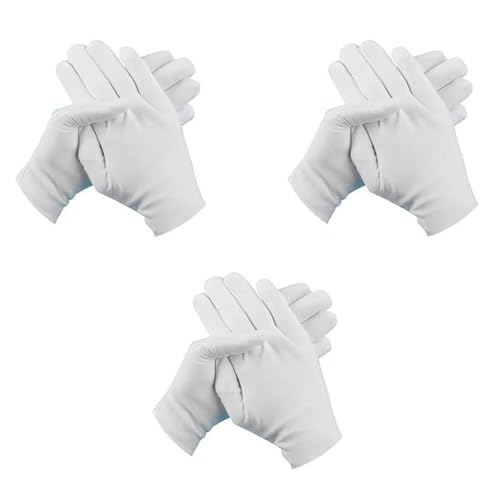 CAOQAO 3 Paar weiße Baumwollhandschuhe, atmungsaktiv, Arbeitsschmuck, Inspektion, Etikette-Handschuhe, Schutzausrüstung Fahrradhandschuhe Herren Sommer Rennrad (A, One Size) von CAOQAO