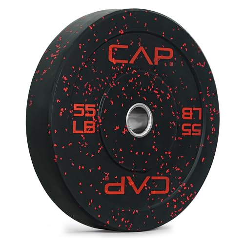 CAP Barbell Economy – gesprenkelte olympische Stoßstangenplatte mit rotem Logo, schwarz, 25 kg Einzeln von CAP Barbell