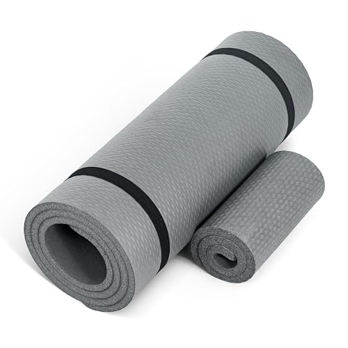 CAP Barbell Yogamatte mit hoher Dichte mit Gurt und Knieschoner, 180 x 61 x 1,27 cm, Grau von CAP Barbell