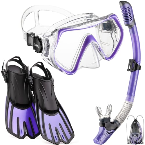 CAPAS Schnorchelset mit Flossen, Schnorchelausrüstung in Reisegröße für Erwachsene mit kurzen verstellbaren Schwimmflossen, Hochresistente Tauchermaske und Dry Top Schnorchel, mit Tragetasche CAPAS Schnorchelset mit Flossen, Schnorchelausrüstung in Reisegröße für Erwachsene mit kurzen verstellbaren Schwimmflossen, Hochresistente Tauchermaske und Dry Top Schnorchel, mit Tragetasche von CAPAS