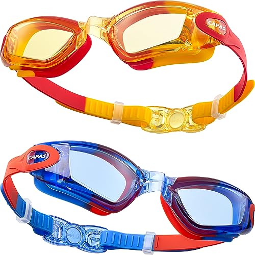 CAPAS Schwimmbrille Kinder, 2er Pack Wasserdicht Anti-Beschlag Anti-UV Wasser Pool Schwimmen Klasse Brillen für Jungen Mädchen von 4–12 Jahren (Sprinkles Rainbow Series #07) von CAPAS