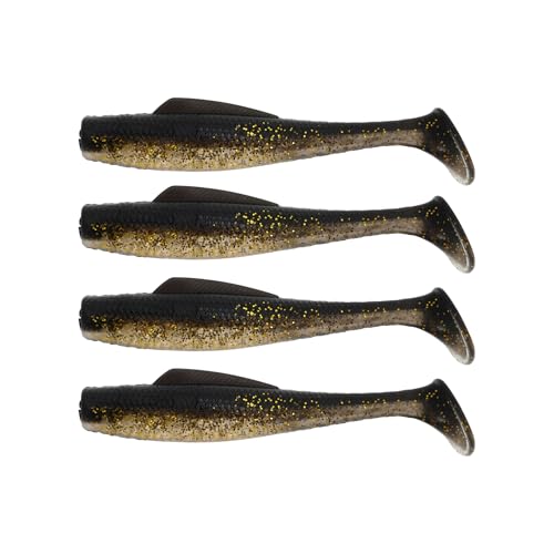 CAPASTEC 4 Stück Angelköder, Swimbaits Paddle, 8g TPR Angelköder für Bassangeln, 10cm Soft Bait Swimmer für Salz- und Süßwasser, Braun Schwarz von CAPASTEC