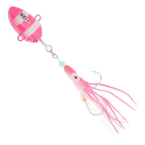 CAPASTEC Angeln Teaser, 250g Angeln Köder mit Tintenfisch Haken, Flunder Rig Bucktail Teaser für Dorsch, Flunder Seebarsch Angeln Teaser, Pink von CAPASTEC