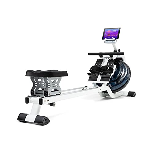 Capital Sports Flow Rudergerät - Wasserrudergerät mit 80 cm Gleitbahn, Rudergerät Wasser Widerstand: 6 Stufen/max. 14 Liter, platzsparend, Trainingscomputer, Tablethalterung, weiß von CAPITAL SPORTS