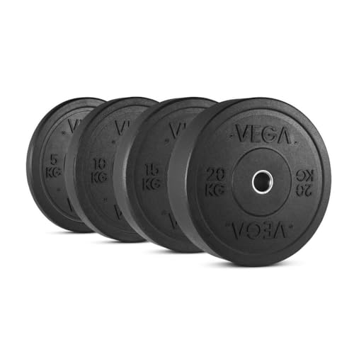 VEGA Fitness Bumper Plate 1x 15kg - gummierte & stoßabsorbierende Olympische Hantelscheibe fürs Hanteltraining, Gusseisen - Gummiummantelt, Gewicht: 15 kg, Stück, 50,6 mm Aufnahme, Durchmesser: 45 cm von CARDIOfitness