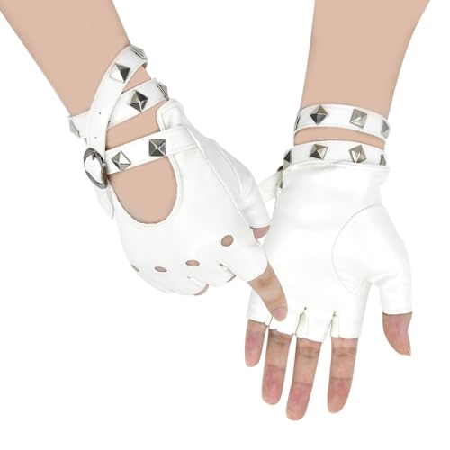 CAREDGO Lederhandschuhe Fingerlos, Fingerlose Handschuhe mit Nieten, PU Punk Handschuhe, Tanz Nietenhandschuhe, Handschuhe mit Nieten, Lederhandschuhe Damen Fingerlos für Motorrad, Hip Hop, Halloween CAREDGO Lederhandschuhe Fingerlos, Fingerlose Handschuhe mit Nieten, PU Punk Handschuhe, Tanz Nietenhandschuhe, Handschuhe mit Nieten, Lederhandschuhe Damen Fingerlos für Motorrad, Hip Hop, Halloween von CAREDGO