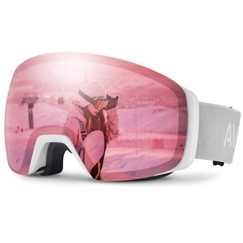 CARFIA Skibrille Damen,Ski Brille Verspiegelt für Mädchen mit kleinen Gesichtern,Skibrillen,Snowboard Brille,Ski Goggles Pink, 100% UV400-Schutz Schneebrille Anti-Nebel Rosa Gläser von CARFIA