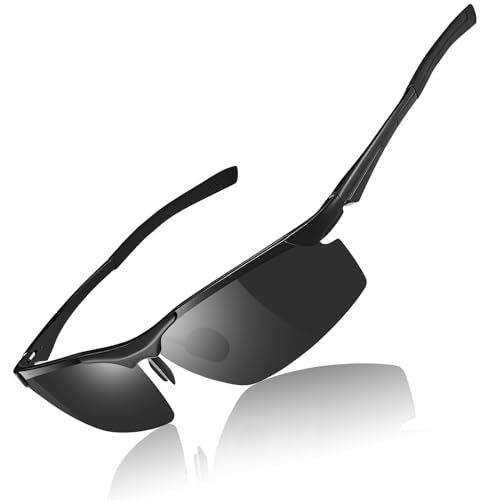 Sportbrille Herren Polarisierte Sonnenbrille Sport UV400 Fahrerbrille mit Federscharnier Al-Mg Metallrahmen CAT 3 von CARFIA