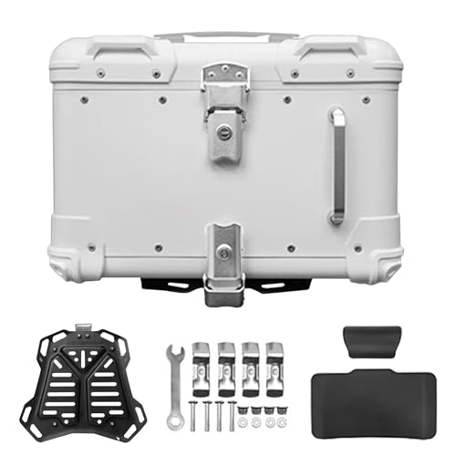 Motorrad Top case 40L 45L Motorrad Aufbewahrungsbox,Motorradkoffer Motorrad Heckkoffer Gepäckkoffer Wasserdicht Abschließbar mit Rückenlehne(Weiß,45 L) von CARHLEAN