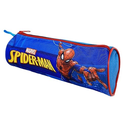 CARTOON Tombolino Federmäppchen, rund, Schule, Schreibwaren, Organizer, Stiftehalter, Buntstifte, blau, 22 x 8 x 8 cm, Spiderman (2) von CARTOON