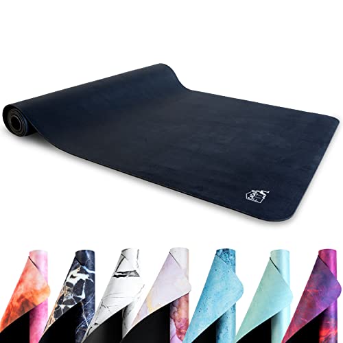 Fitnessmatte, Yogamatte, Gymnastikmatte - 183cm x 68cm x 4mm aus umweltfreundlichem Naturkautschuk und rutschfest mit Design und Tragegurt (Deep Black) von CASAFIT