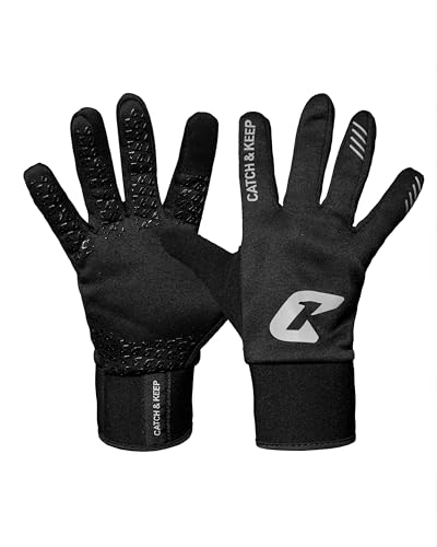 CATCH & KEEP Feldspielerhandschuhe Schwarz Gr.10 - Wärmende Sporthandschuhe für Herbst und Winter mit starkem Grip, Fußballhandschuhe Herren und Damen, Auch für andere Sportarten von CATCH & KEEP