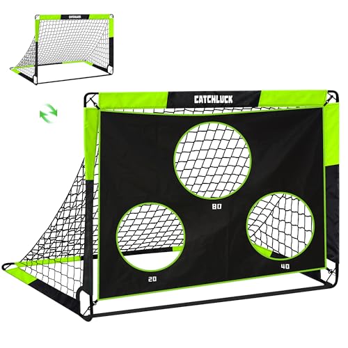 CATCHLUCK Fussballtore für Garten Kinder Fussballtor 2 In 1 Fußball Tor Fussballtor Outdoor Indoor Pop Up Tor mit 5 Schussloecher und Tragetasche, Bodennägeln, Grün-120x90x90 von CATCHLUCK