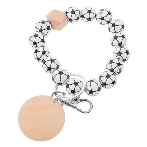 CATIEBYE Fußball Holzperlen Schlüsselanhänger Perlen Schlüsselanhänger Perlen Schlüsselanhänger Armbänder des Deckels Handgelenkband Armband Fußball Schlüsselanhänger Leerer Runder von CATIEBYE