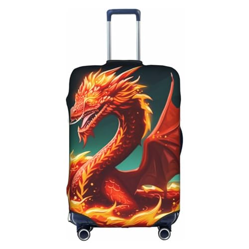 CAVYIA Dragon King in Fire Trolley Koffer-Schutzhülle, elastisches Gewebe, kratzfest und staubdicht, einzigartiges Musterdesign, Reißverschluss zum Öffnen und Schließen, kein Stau des Rades, von CAVYIA