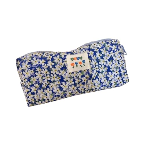 CAZSTYK Kosmetiktasche mit Blumenmuster, Kosmetiktasche, Reise-Make-up-Organizer-Tasche für Körperpflege, Bleistifte, Schreibwaren, Kleines blaues Blumenmuster von CAZSTYK