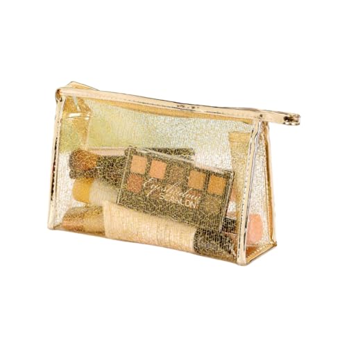 CAZSTYK Transparente Make-up-Tasche aus PVC, wasserdicht, mit Kulturbeutel, perfekt für Reisen und den täglichen Gebrauch, gold von CAZSTYK