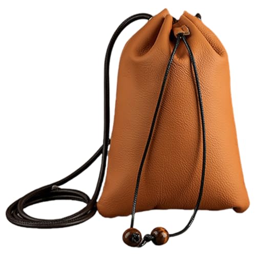 CAZSTYK Vintage PU Leder Kordelzug Tasche Auffällige Münzbörse für Einkaufen Reise Kartenhalter Schultertaschen, braun von CAZSTYK