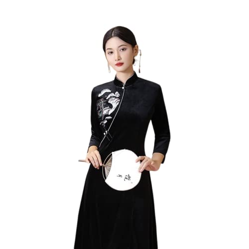 CBROOT Cheongsam Langen Ärmeln Für Damen -Lange Elegante Herbst Winter Samt Warm Qipao Chinesischer Stil Stickerei Langarm Hochzeitsfeier Kostüm Mode Slim Mutter Kleid, Schwarz, 5XL CBROOT Cheongsam Langen Ärmeln Für Damen -Lange Elegante Herbst Winter Samt Warm Qipao Chinesischer Stil Stickerei Langarm Hochzeitsfeier Kostüm Mode Slim Mutter Kleid, Schwarz, 5XL von CBROOT