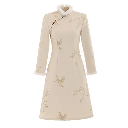 CBROOT Chinesisches Cheongsam-Kleid Für Frauen - Herbst Winter Verdickt Bestickt Langärmelig Warm Täglich Traditionellen Cheongsam Verbesserte Mittellange Qipao Kleid Frauen Kleidung,A,M CBROOT Chinesisches Cheongsam-Kleid Für Frauen - Herbst Winter Verdickt Bestickt Langärmelig Warm Täglich Traditionellen Cheongsam Verbesserte Mittellange Qipao Kleid Frauen Kleidung,A,M von CBROOT