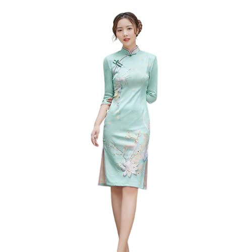 CBROOT Chinesisches Cheongsam-Kleid Für Frauen - Moderne Mode Mittellange Lange Ärmel Täglich Schlank Cheongsam Herbst Winter Chinesisch Traditioneller Junger Stil Qipao Kleid Frauen Kleidung, G von CBROOT