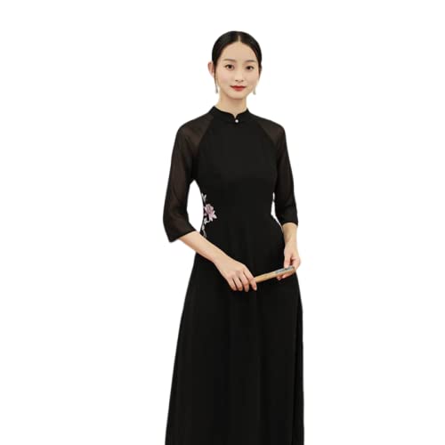 CBROOT Damen Cheongsam Kleid - Mode Slim Vintage Long Qipao Hanfu Frauen Chinesisches Traditionelles Kleid Cheongsam Retro Orientale Kleidung Moderne Elegante Kleidung, Schwarz, XXL von CBROOT