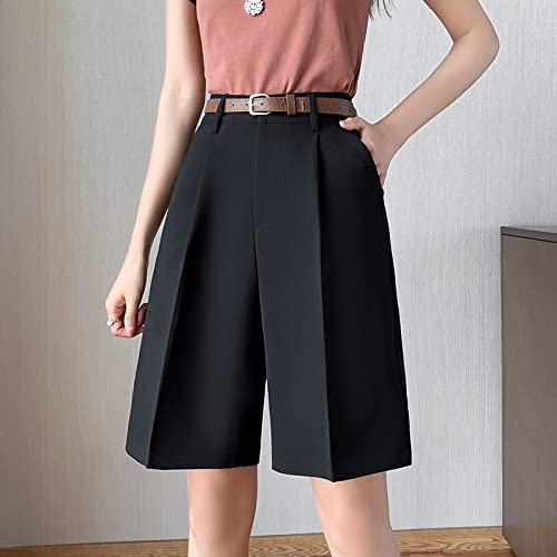 CBZOJBKPZDY Damen Casual Resort Shorts - Frauen Übergröße Wide Leg Shorts Mit Gürtel, Sommer Casial Anzug Shorts, Mode High Taille Loose Capris Bermuda Knielänge Halbhose, Schwarz, S von CBZOJBKPZDY