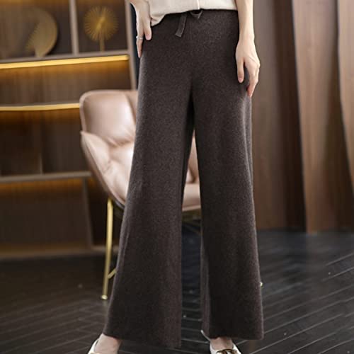 CBZOJBKPZDY Gerade Damenhose - Herbst/Winter Damen-Strickhose Mit Weitem Bein Mode Braun Hohe Taille Elastischer Drapierung Lose Wischhose Elegante Weihnachtsfeier Lässige Outdoor-Hose,Coffee,XL von CBZOJBKPZDY