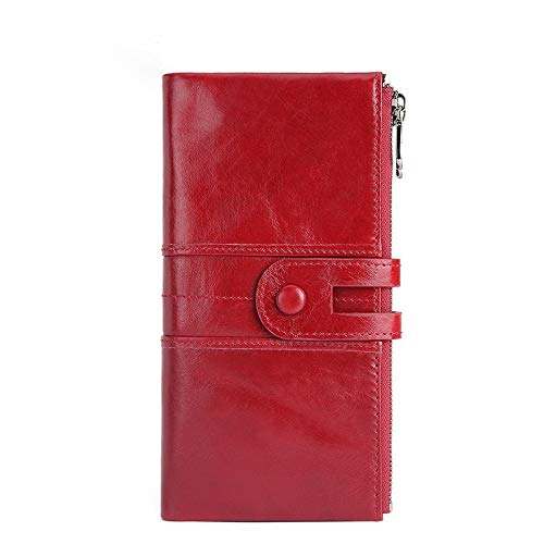 CCAFRET Damen Geldbörse Wallets, Damen Geldbörse, Brieftasche Magnetisch, Multi-Card-Bit-Brieftasche, Doppel-Reißverschluss Mappe (Color : Red) von CCAFRET