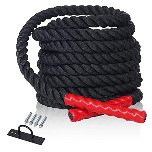 CCLIFE Battle Ropes mit Halterung 9m 12m 15m Ø38mm Schlachtseil Trainingsseil Fitnessseil Sportseil Battle Rope für Fitnessstudio Muskelaufbau, Größe:9m schwarz von CCLIFE